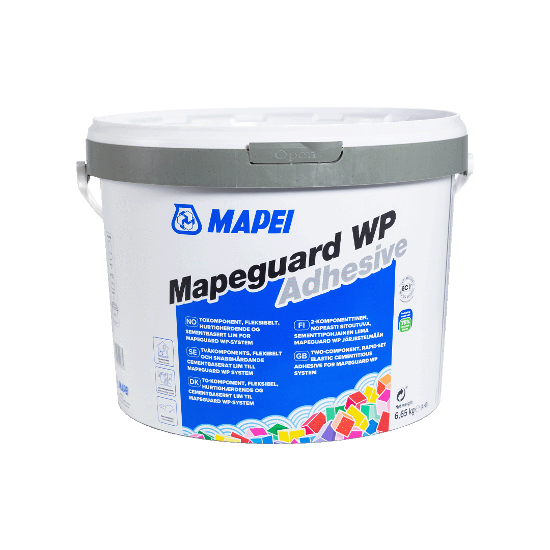 Mapeguard WP Adhesive, hüdroisolatsiooni liim, elastne tsemendiliim, veekindel liim, Mapei hüdroisolatsioon, Mapeguard süsteem, Mapeband Easy, vannitoa hüdroisolatsioon, põranda hüdroisolatsioon, seina hüdroisolatsioon